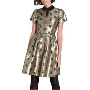 NEW gold modcloth skull peter pan collar dress size 8 medium